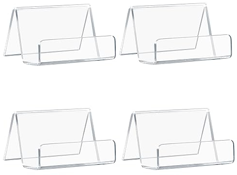 Pinsheng Porte-Cartes de Visite,4 PCS Acrylique Porte-cartes d'affaires Présentoir à Carte de Visite en Plastique, Porte-cartes de Nom Clair Support de Carte pour Bureau, Porte-Noms ou Comptoirs