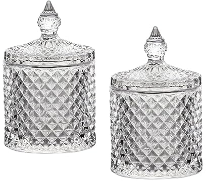 Badezimmer-Behälter, klares Glas, Wattebausch- und Tupferhalter, Organizer, Schminktisch-Behälter mit Deckel, Qtip Halter, Aufbewahrungsset, Apothekergläser, Make-up-Organizer für Pads, Badesalz, 237