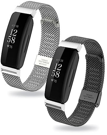 ZUREGO 2 Stück Ersatzarmband für Fitbit Ace 3/Fitbit Ace 2 Armband für Damen/Herren, Fitbit Ace 3/Fitbit Ace 2 Ersatz Edelstahl Metall Armband Kompatibel mit Fitbit Ace 3/Fitbit Ace 2 (F)