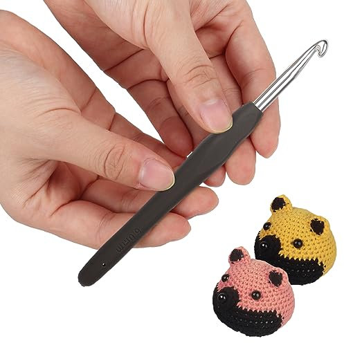 Aeeque 6,0 mm Häkelnadel, 10 cm Häkelnadel Set, Aluminium Häkelnadeln mit Gummigriff, Leicht TPR Häkelnadeln für Arthritis, Bunt Häkelnadel Metal zum Häkeln Pullover, Mützen, Decke, Kissen