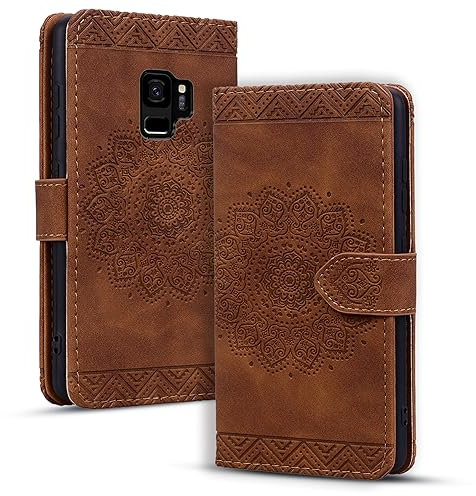 Rosbtib Coque Samsung Galaxy S9 Etui Portefeuille Cuir PU avec Fonction de Support Housse Folio Magnétique Gaufrage Mandala pour Galaxy S9, Marron