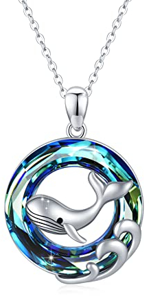 REDSUN Wal Halskette für Frauen S925 Sterling Silber Buckelwal Anhänger Halskette mit blauem Kristall Ozean Anhänger Ozean Wal Schmuck Geschenke für Frauen Mädchen Mom