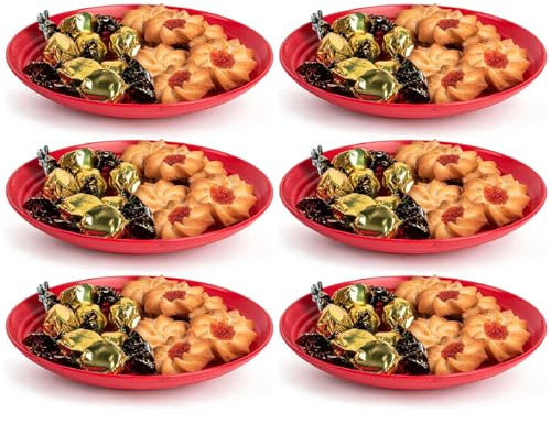 Acan Tradineur - Confezione da 6 piatti decorativi natalizi - riutilizzabili - Made in Spagna - Capacità 500 ml - Ø 20 x 2,5 cm - Granato