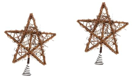 HOMSFOU 2 Sätze Pentagrammlampe Aus Baumrattan Pentagramm-baumspitze Weihnachtsstern-baumspitze Bauernhaus-baumspitze Weihnachtsstern in Der Baumkrone Zylinder Baumrebe Hölzern 3D Domlicht