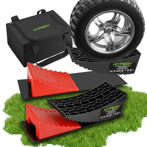 HYPERY Wohnmobil-Nivellierer, Wohnmobil-Nivellierblöcke, 2 Packungen für Doppelachsen-Tandemrad, Reiseanhänger, Wohnmobil, bis zu 15,9 kg, inklusive 2 gebogenen Nivellierrampen, 2 Unterlegkeilen, 2