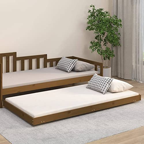 KTHLBRH Bed Frame Jugendbett Stauraumbett Massivholzbett Honigbraun 100x200 cm Kiefer