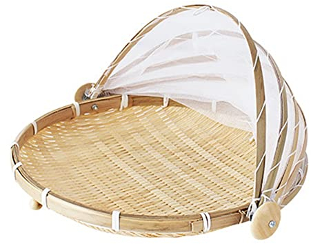 Lobamop Hand-Woven Food Tent Basket Tray Fruit Vegetable Bread Storage Basket Simple Atmosphere Outdoor Picnic Mesh Net Cover