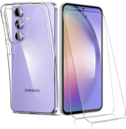Oprimio 3 in 1 Hülle für Samsung A34 [2X Glas Schutzfolie] [1x Transparente Hülle] [Deutsche Material] [Ultra Dünn] Klar Handyhülle Panzerglas für Samsung Galaxy A34 5G