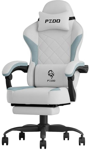 PZDO Bürostuhl ergonomisch, Schreibtischstuhl mit Fußstütze und Technischer Stoff, Ergonomischer Bürostuhl mit Lendenwirbelstütze, Gaming Stuhl Sessel, Office Chair, 150kg, Erwachsene, Grau