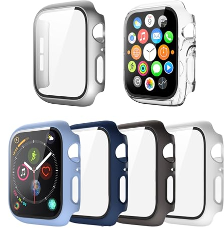 vicihoho 6-Stück Schutzhülle Hard Hülle Kompatibel mit Apple Watch Series 6/5/4/SE 40mm, 9H Härte HD Klar, iWatch Kratzfestes Hard PC Voller Schutz(Transparent+Silber+Weiß+Schwarz+Dunkelblau+Hellblau)