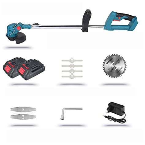 USKI Coupe-Herbe et Coupe-Bordures Tondeuse à Gazon électrique Taille-haie sans Fil 2X Batteries Outil de Jardin Portable réglable(2X Battery)