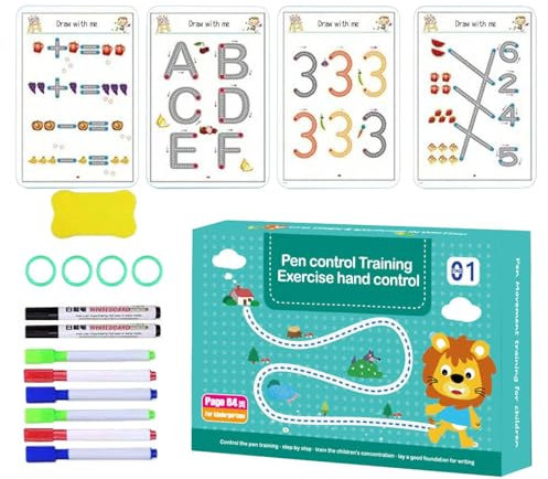 Xujuika Scribble Smart Workbook - Wiederverwendbares Kinder Handschrift Workbook - Copybook - Scribblesmart Arbeitsbuch Für Kinder Zum Lernen Zahlen Und Briefe, Little Curious Minds