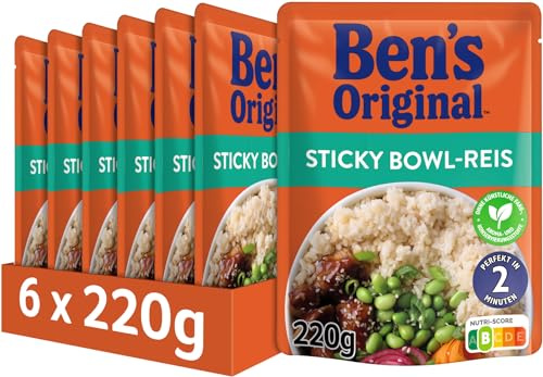 Ben's Original Express Reis Sticky Bowl-Reis 6 x 220g, Multipack | Express Mikrowellen-Reis, Sticky Bowl-Reis, Schnell in 2 Min, Perfekt für Bowls