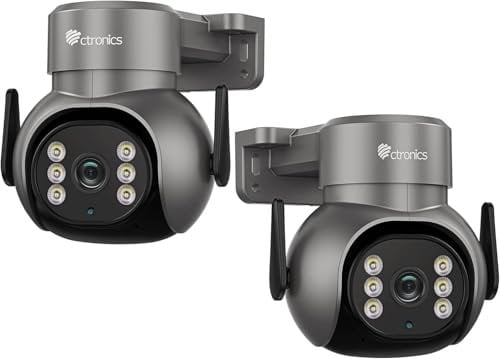Ctronics Telecamera Wi-Fi Esterno, Auto-tracking, Visione Notturna a Colori fino a 30m, Rilevamento Umanoide, Monitoraggio da Remoto tramite PC, Registrazione 24/7 su FTP/NVR/NAS