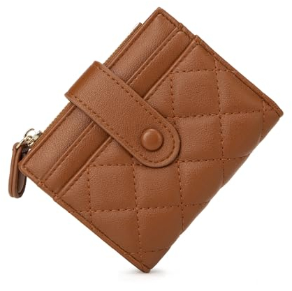CHAOFANXI Portefeuille pour Femme, Cuir Porte Carte Femme, Bifold Porte Slim Court Porte Monnaie Femme, Eclaire Porte Monnaie et Multiple Emplacements Cartes,Marron