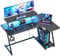 HOMIDEC Gaming Desk with LED Lights, 120CM Computer Desk with Monitor Stand, L Shaped Corner Desks with Headphone Hook and Shelves for Gaming Room, Bedroom, Office, Black