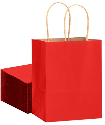 Gcardist 32Pcs Kraft Bags Bags with Handles 21x15x8cm Small Gift Party Bags Wine Red Shopping Treat Bags Multiple Uses(8.3x6x3Inch, Small Size)