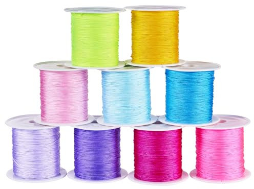 Crafans Cordoncini in nylon da 0,4 mm, per gioielli, nodi cinesi, 9 colori, filo intrecciato, per perline, lavori fai da te, creazione di gioielli