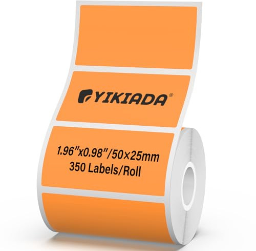 YIKIADA Thermoetiketten Orange 50 × 25 mm 350 Stück für M110/M220/T50M | Selbstklebende Vinyl-Aufkleber, wasserfest, bedruckbar und rückstandslos ablösbar, für Barcodes, Preise, Produkte und Lager