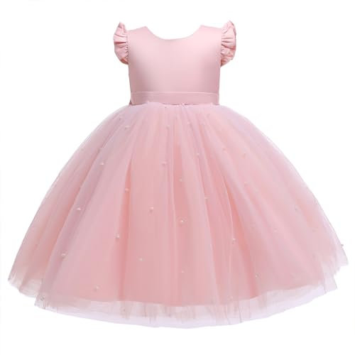 Fiore Ragazza Abiti da Sposa per Matrimoni Abiti da Damigella d'Onore Nodo A Fiocco Tulle Abito Bambini Formale Abito da Ballo da Sera Prima Comunione Vestito Rosa 4-5 Anni