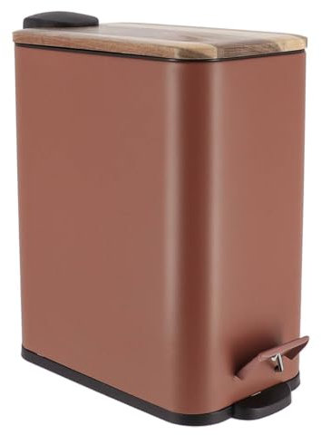 Tendance - Poubelle metal rectangulaire 5l frein de chute couvercle acacia pedale metal- ambre