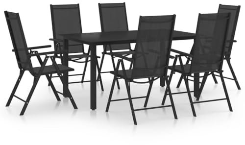 Willood Gartenmöbel 7 TLG. Garten Essgruppe Gartengarnitur Sitzgarnitur Gartenstuhl Esstisch Aluminium Schwarz