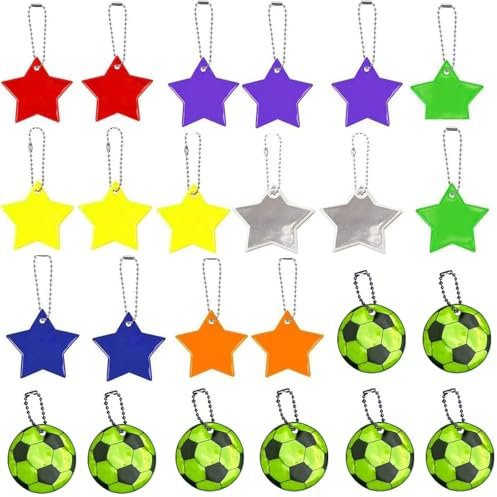 Yolistar 24 Pezzi Ciondolo Riflettente di Sicurezza, Ciondolo Riflettente per Bambini, Portachiavi Calcio, Adatto per Zaini Scolastici, Animali Domestici, Adulti Bambini Notte Camminata Corsa