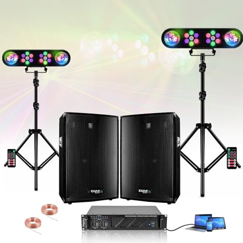Ibiza - Pack Sono 2 Enceintes 2x400W DISCO10B - Ampli 2x480W AMP600-MKII - 2 Portiques DJ Lumières LEDBAR-Astro-RC