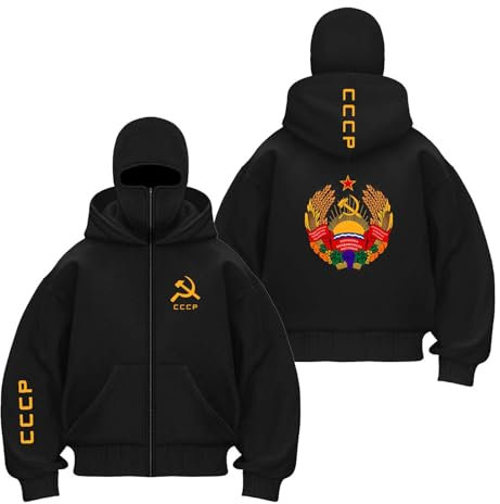 GTKRMXOB Herren Sturmhaube Mit Durchgehendem Reißverschluss Für C.C.C.P Doppelkapuze Straßenkleidung Winddichte Oberbekleidung Oberteile Langärmelige Sweatshirts-HeiS||M