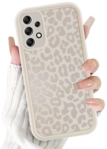 ZhuoFan Hülle für Samsung Galaxy A52 5G 6,5”, Aesthetic Leopard Muster Handyhülle Weiß Matte Schutzhülle Ultra Weich Silikon Dünn TPU Case Stoßfest Kratzfest Bumper Cover, 07