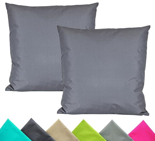 JACK 2er Set 40x40cm Outdoor Kissenhülle Kissenbezug Wasserfest Sitzkissen Lounge Kissen Garten Stuhl Lotus Effekt, Farbe:Blaugrau