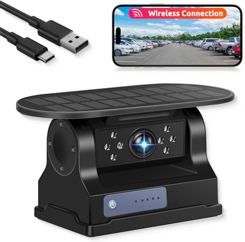 WIFI Kabellos Solar Rückfahrkamera, Magnet Funk Rückfahrkamera mit 10000mAh Wiederaufladbare Batterie, Nachtsicht, IP68 Wasserdicht, Rückwärtshilfe, Magnetische Basis, für LKW/Auto/Bus/SUV/Wohnmobil