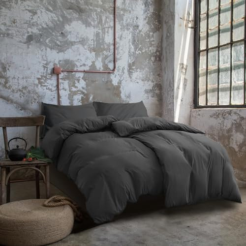Komfortec Bettwäsche 155x220 4teilig Bettwäsche-Sets 2 Bettbezüge 155x220 cm + 2 Kissenbezüge 40x80 cm, Anthrazit mit Reißverschluss