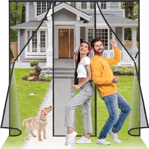 Luxvix Doble Puerta Magnética, 340x230 cm Se Cierra Automáticamente, Mosquitera Magnetica, Doble Apertura Lateral Mosquitera Corredera, Cortinas Mosquiteras para Puertas, Ventanas, Balcón Negro