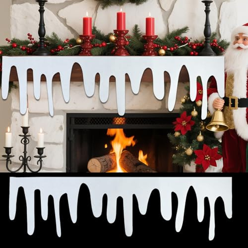 Künstliche Schneedecke mit Eiszapfen, 121,9 x 36,7 cm, 2 Packungen mit 40 Stück doppelseitigem Klebeband für Dorf-Weihnachtsdekoration