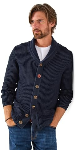 Joe Browns Herren Strickjacke mit Aztekenbesatz und gewaschenem Look, Schalkragen, regulär, Marineblau, Größe L (EU L)