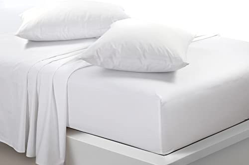 clicktostyle Non Iron 4pc Sheet Set Fitted Sheet + Flat Sheet + Pillow Cases Wrinke Free Poly Cotton Bed Sheets Percale Bedding Sets Single Double King Super King (White, Double)