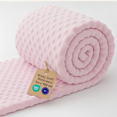 Minky Stoff Meterware 1 M x 160 cm Plüsch Polyester – Nähstoff samtig weich für Decken Tagesdecken Kuscheltiere Accessoires Babyhaut geeignet mit Oeko Tex Rosa