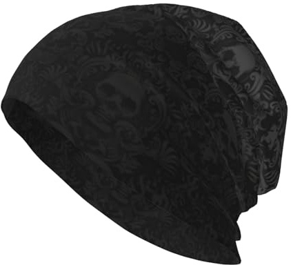 ssmbnvv Gothic-Tapete, Totenkopf-Druck, gestrickt, Unisex, Wintermütze, Beanie-Mütze, Erwachsene, warme Strickmütze, Kopfbedeckung, Geschenk für Männer und Frauen, Schwarz
