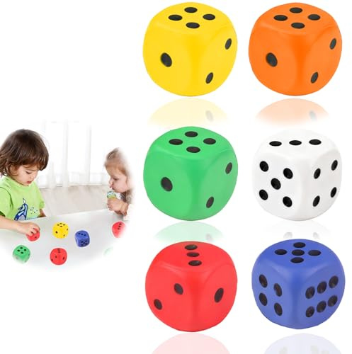 3 dadi in schiuma morbida, 4 cm, per bambini, colori | Schiuma PU, silenziosa e leggera, angoli arrotondati, per scuola e asilo, giochi educativi