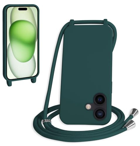 WenBaby Coque avec Cordon pour iPhone 17,Collier pour Étui bandoulière Colliers de cellulaire Mince Antichoc Réglable Lanyard Silicone Case,Vert foncé