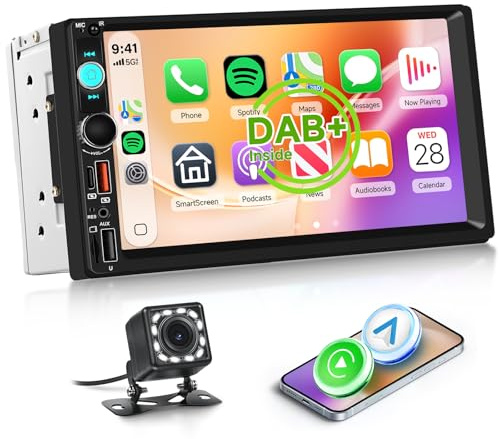 Hodozzy DAB+/DAB Autoradio 2 Din Wireless Carplay Android Auto mit 7 Zoll IPS Bildschirm, Autoradio Bluetooth Touchscreen mit Videoausgang/RDS/FM/USB/AUX/TF+Rückfahrkamera