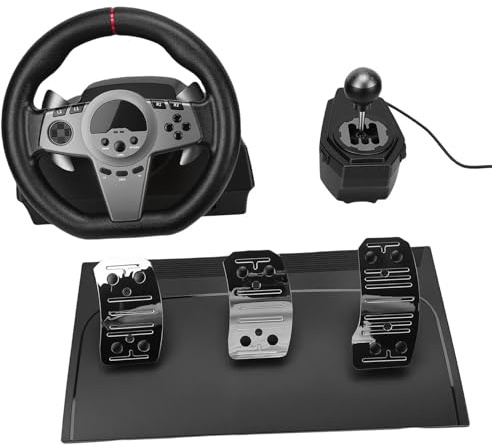 Diyeeni Gaming Racing Wheel, Steering Wheel, 270 Rotation Racing Wheels for PC with Hall Pedals Paddle Shifters Manual Shifter Programmable Sensitivity