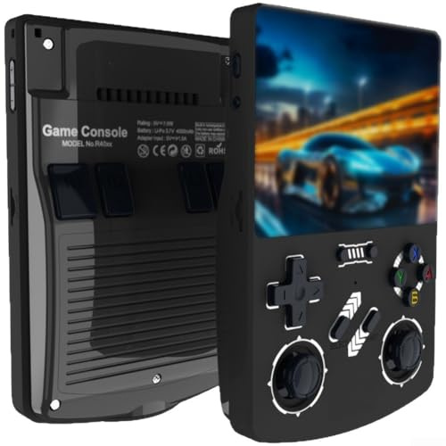 R40XX Console di gioco portatile retrò | Display HD da 4,2 pollici | 128 GB di spazio di archiviazione | per sistema Linux portatile per lettore arcade con due giocatori | nero bianco grigio rosso