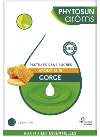 PHYTOSUN AROMS - Pastilles Sans Sucres Gorge aux Huiles Essentielles - Arôme Miel - 24 Pastilles à sucer