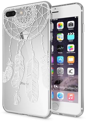 NALIA Custodia compatibile con iPhone 8 Plus / 7 Plus, Cover Protezione Silicone Trasparente Sottile Case, Gomma Morbido Cellulare Slim Protettiva Bumper, Motiv:Feathers