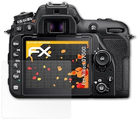 atFoliX Panzerfolie kompatibel mit Nikon D7500 Schutzfolie, entspiegelnde und stoßdämpfende FX Folie (3er Set)