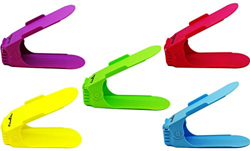 SchuhMe 5 x Verstellbarer Profi Schuhstapler Schuhorganizer Schuhhalter – Magic Shoe Rack Organizer - Sparset für 5 Paar Schuhe (Bunt)