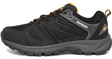 Trespass Mens Walking Shoes Fisk - Durable Low Cut, Protective Toe Guard, Reflective Detailing, Cushioned Footbed, Durable Traction Outsole Black