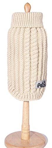 Pullover Sweater für Kleine Hunde Hundekostüm Einfarbig Vest Welpen Strickpullover Hundemantel Pulli Bekleidung Herbst Winter Sweatshirt Haustier (S, beige)